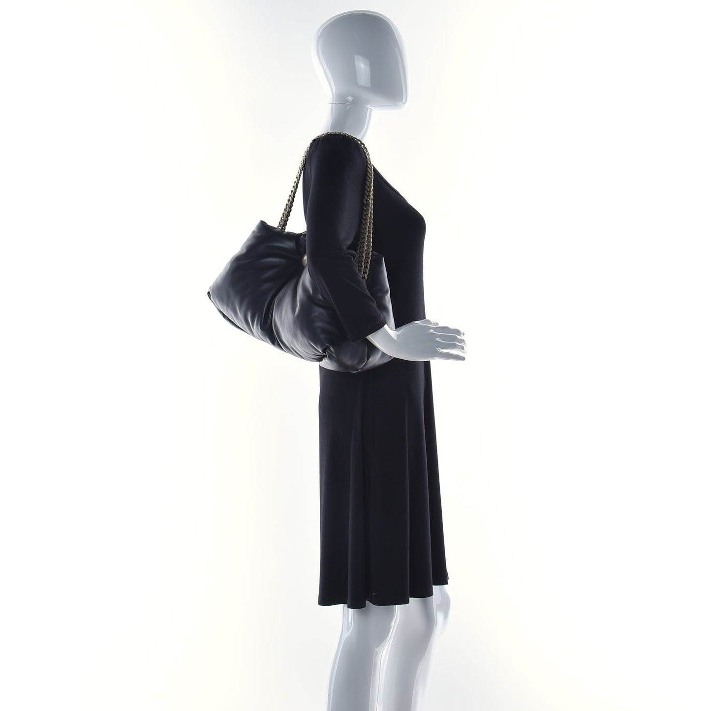 Lambskin Puffy Tobo Chain Shoulder Bag Black