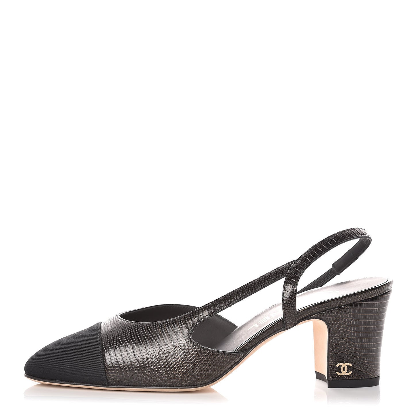 Lizard Grosgrain Cap Toe CC Slingback Pumps 37 Black