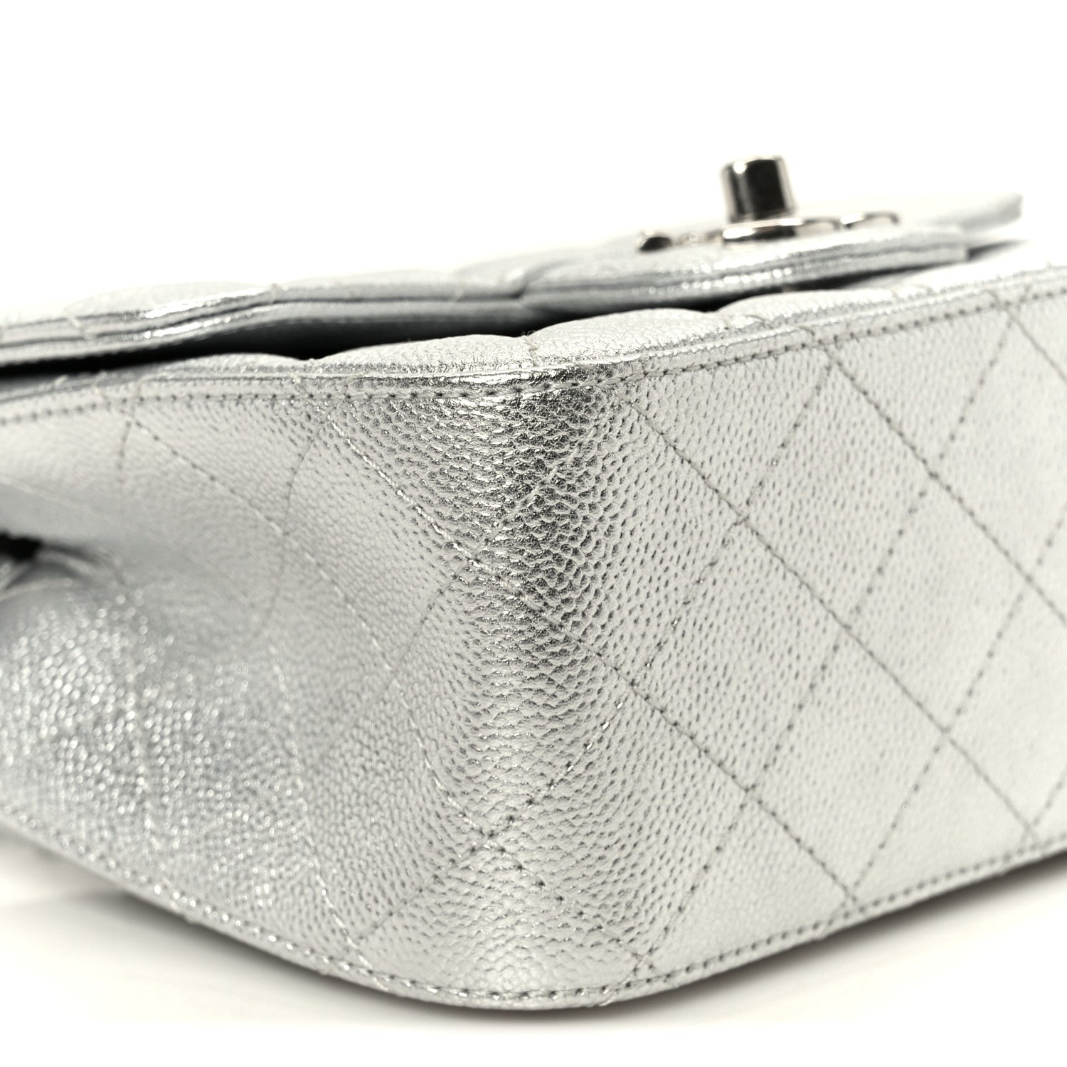 Chanel Metallic Caviar Quilted Mini Square CC Slide Flap Silver 10 of 12