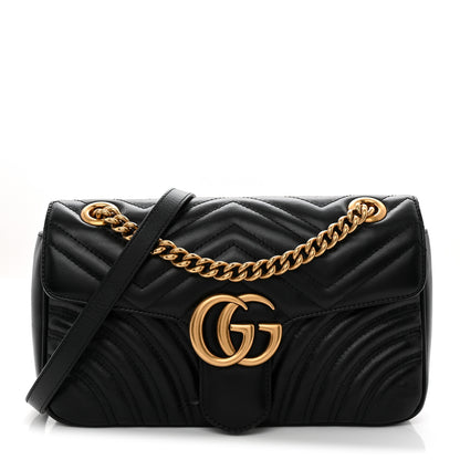 Gucci Calfskin Matelasse Small GG Marmont Shoulder Bag Black 1 of 11