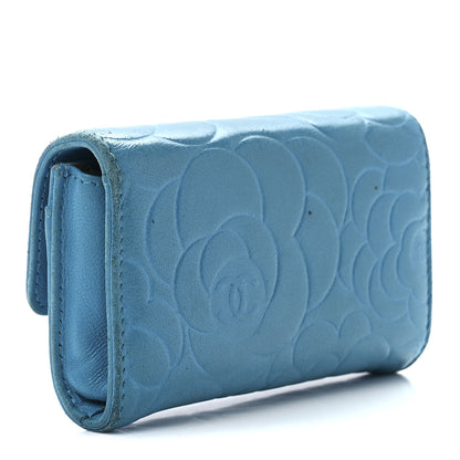 Chanel Lambskin Camellia Embossed Flap Card Holder Blue 3 of 13