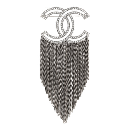 Chanel Crystal Chain Fringe CC Brooch Silver 1 of 5