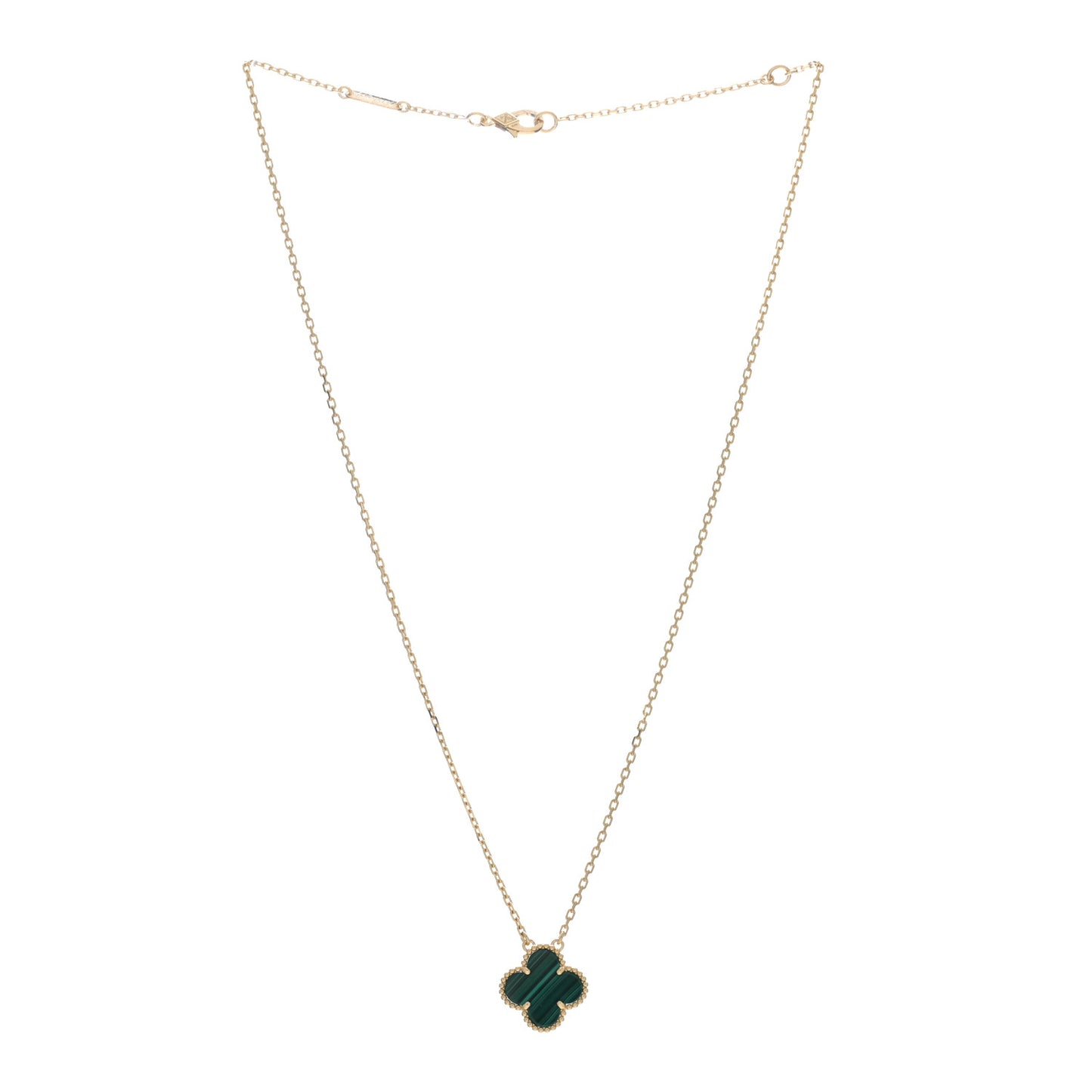 18K Yellow Gold Malachite Vintage Alhambra Pendant Necklace