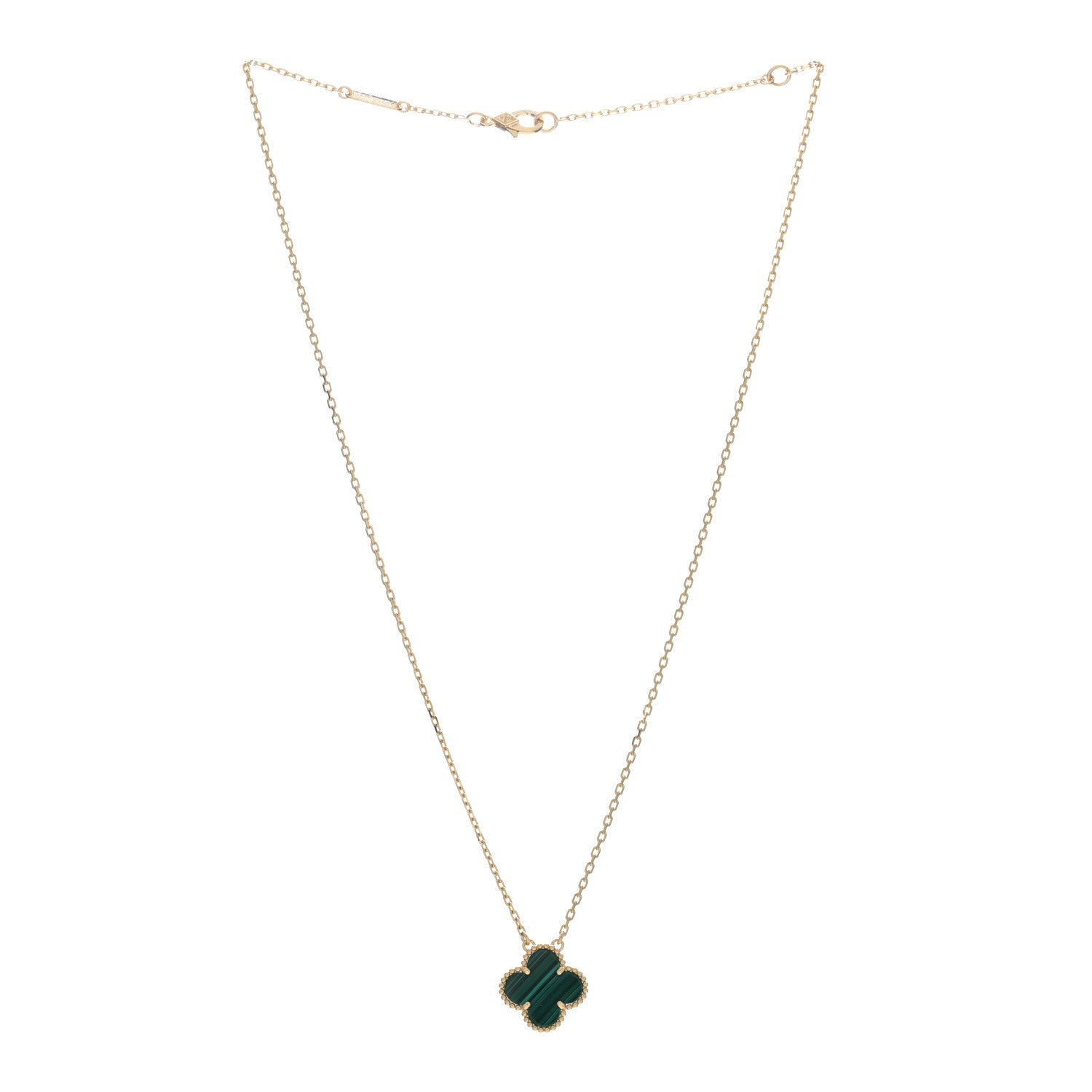 Van Cleef & Arpels 18K Yellow Gold Malachite Vintage Alhambra Pendant Necklace 2 of 4