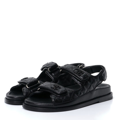 Chanel Lambskin Velcro Dad Sandals 38 Black 1 of 8