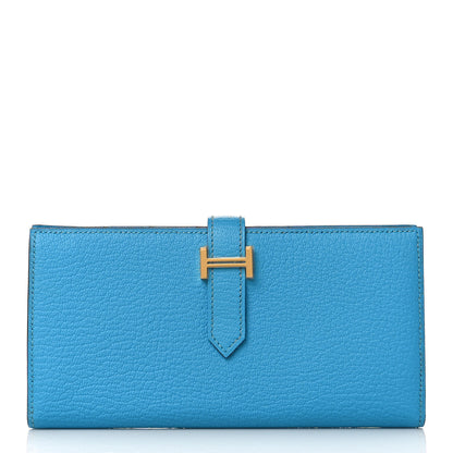 Hermes Chevre Mysore Bearn Gusset Wallet Bleu Azteque 1 of 8