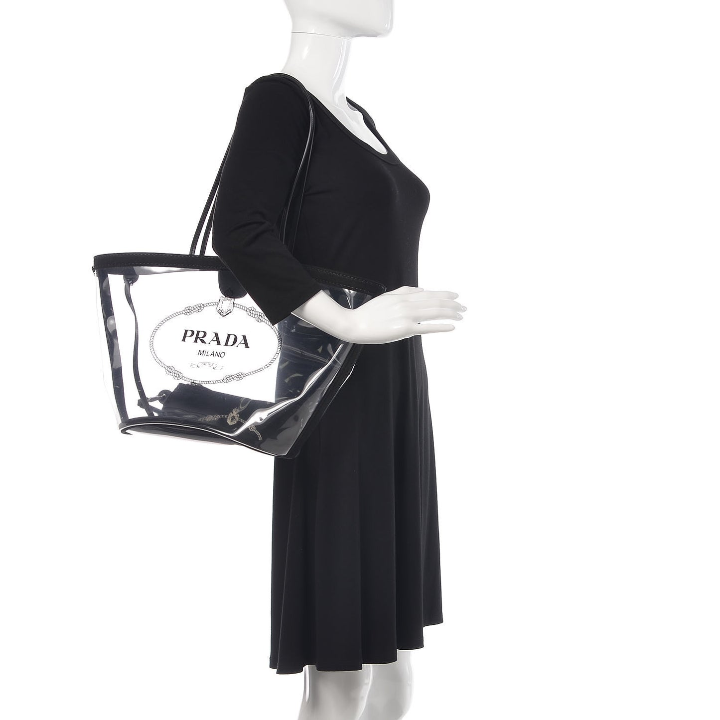 Plexiglass Calfskin Small Shopper Tote Black