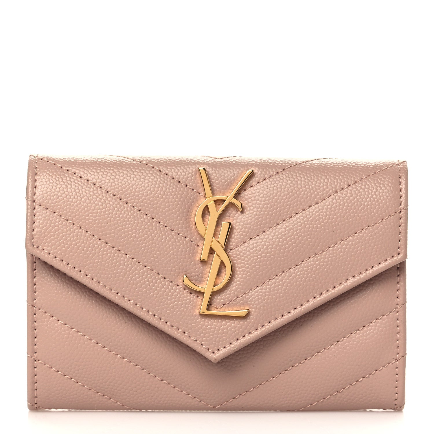 Saint Laurent Grain De Poudre Matelasse Chevron Small Monogram Envelope Wallet Pink 1 of 6