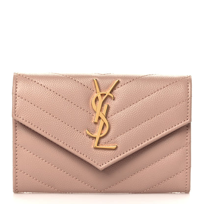 Saint Laurent Grain De Poudre Matelasse Chevron Small Monogram Envelope Wallet Pink 1 of 6