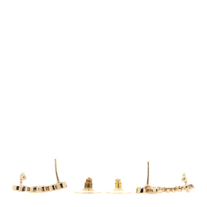 Chanel Metal Crystal Coco Script CC Climber Earrings Gold 3 of 5