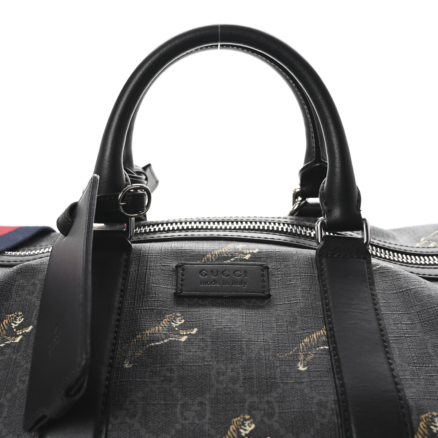 Gucci GG Supreme Monogram Calfskin Web Tigers Medium Carry On Duffle Bag Black Multicolor 6 of 8