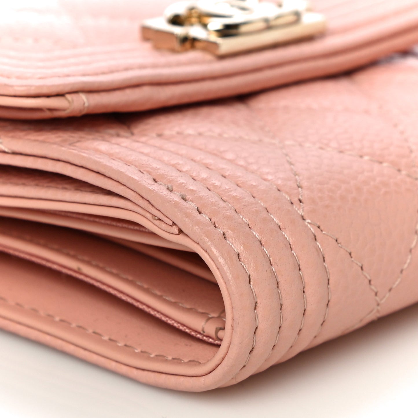 Caviar Quilted Boy Compact Wallet Pink