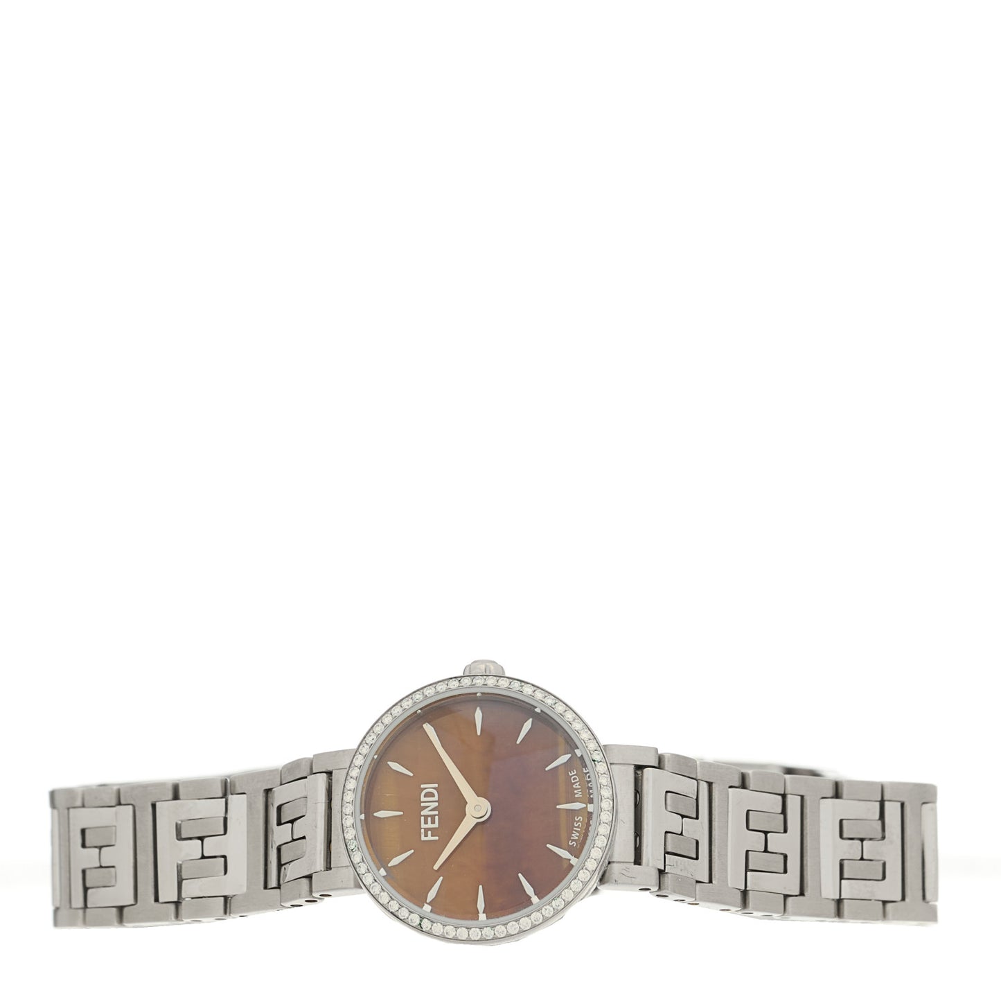 Stainless Steel Diamond Bezel 19mm Fendi Forever Quartz Watch Brown