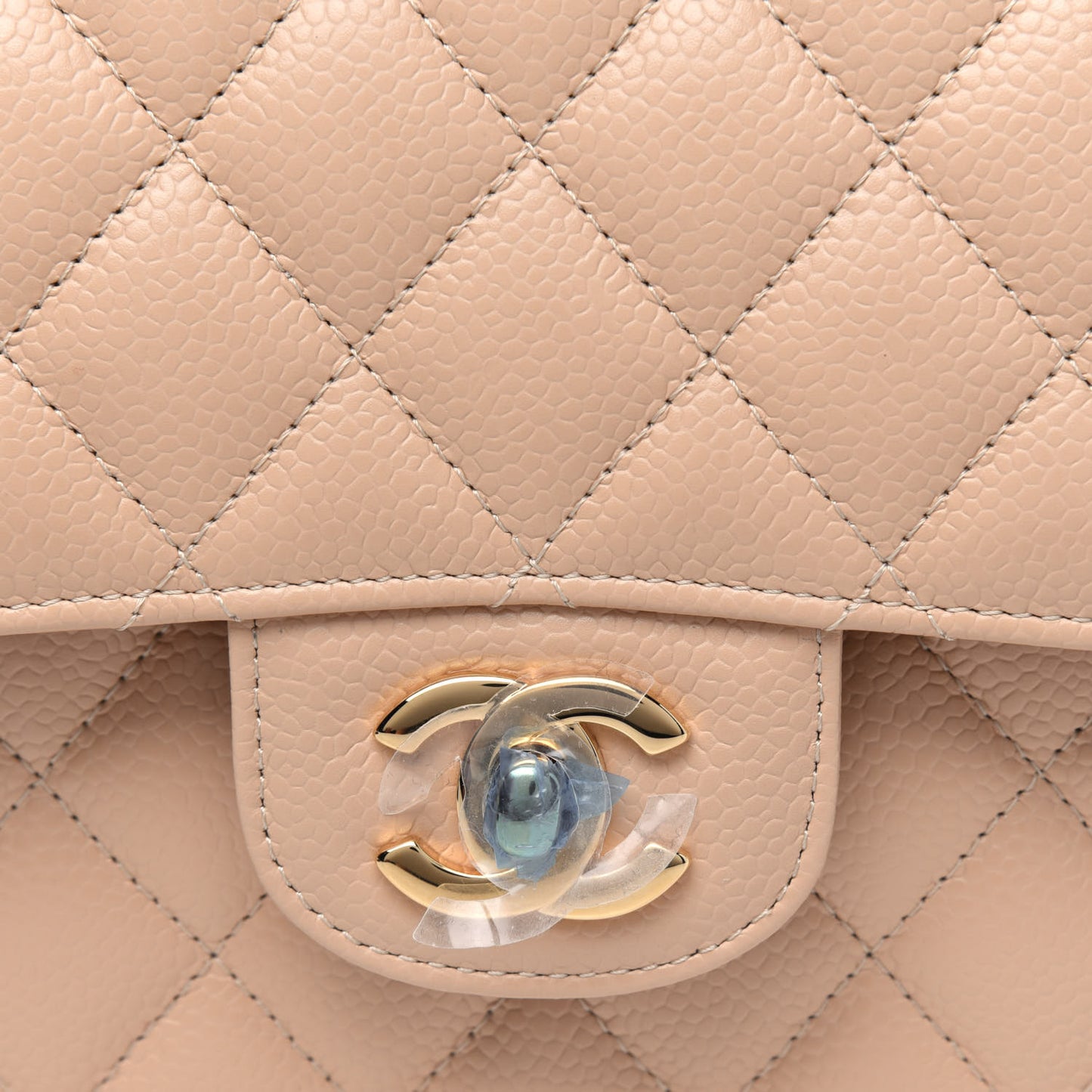 Caviar Quilted Medium Double Flap Beige