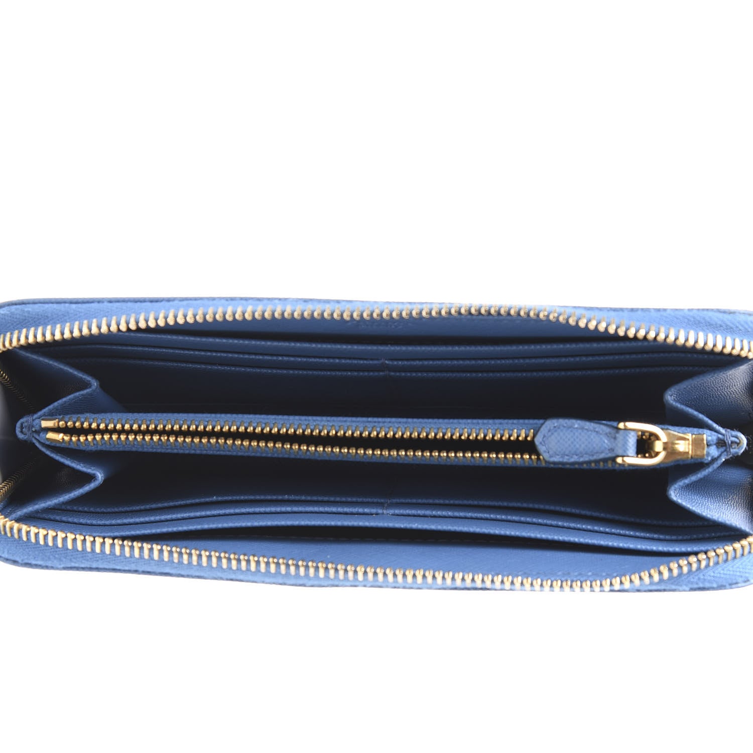 Prada Saffiano Metal Zip Around Wallet Blue 4 of 8