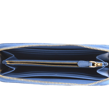 Prada Saffiano Metal Zip Around Wallet Blue 4 of 8