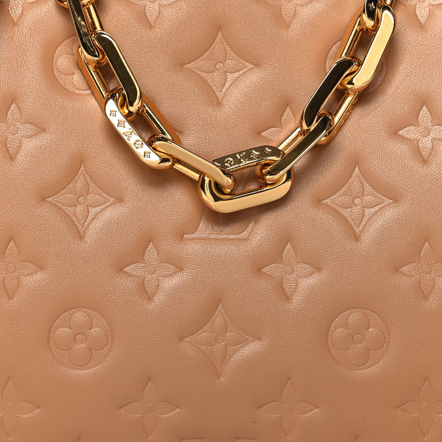 Lambskin Embossed Monogram Coussin PM Camel
