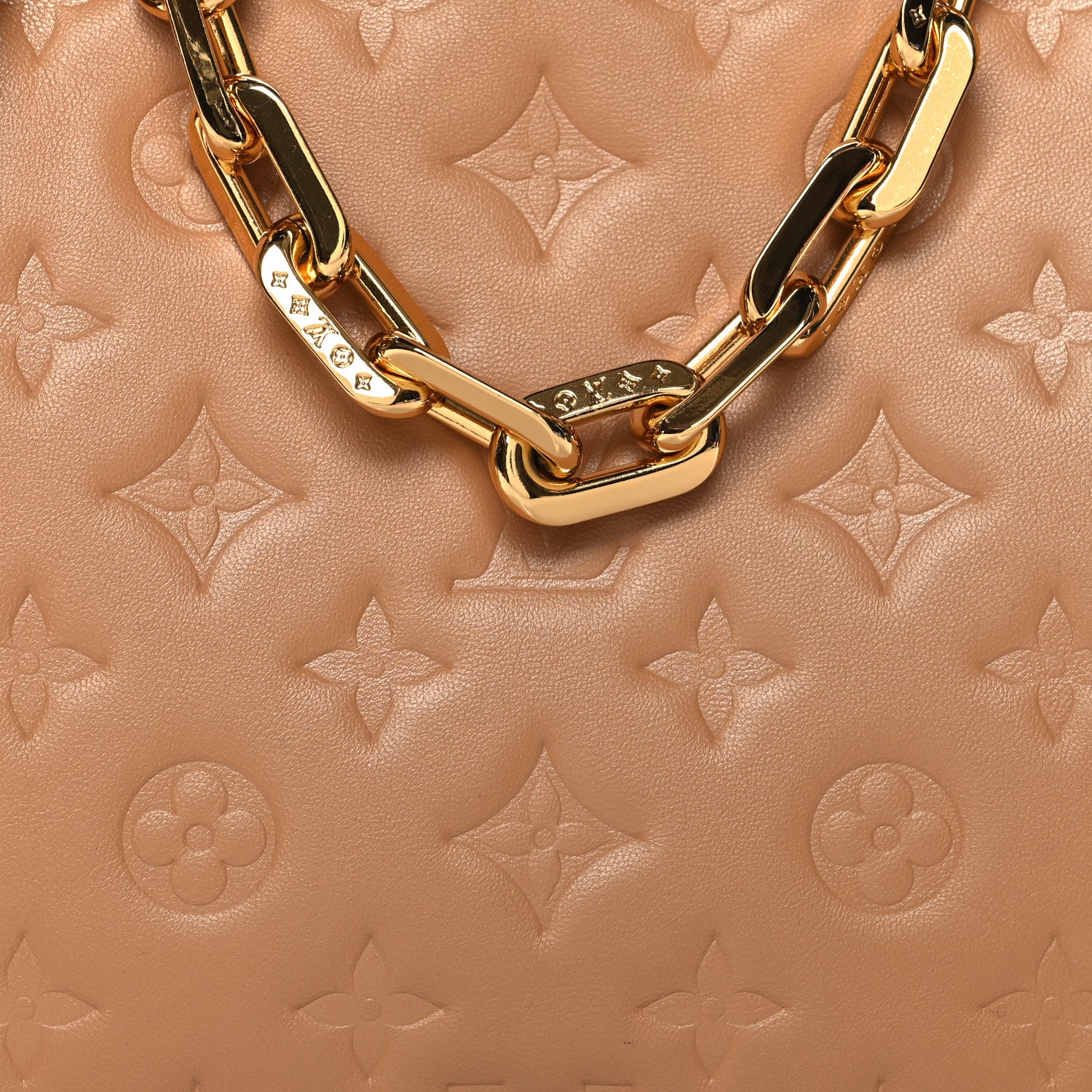 Louis Vuitton Lambskin Embossed Monogram Coussin PM Camel 9 of 11
