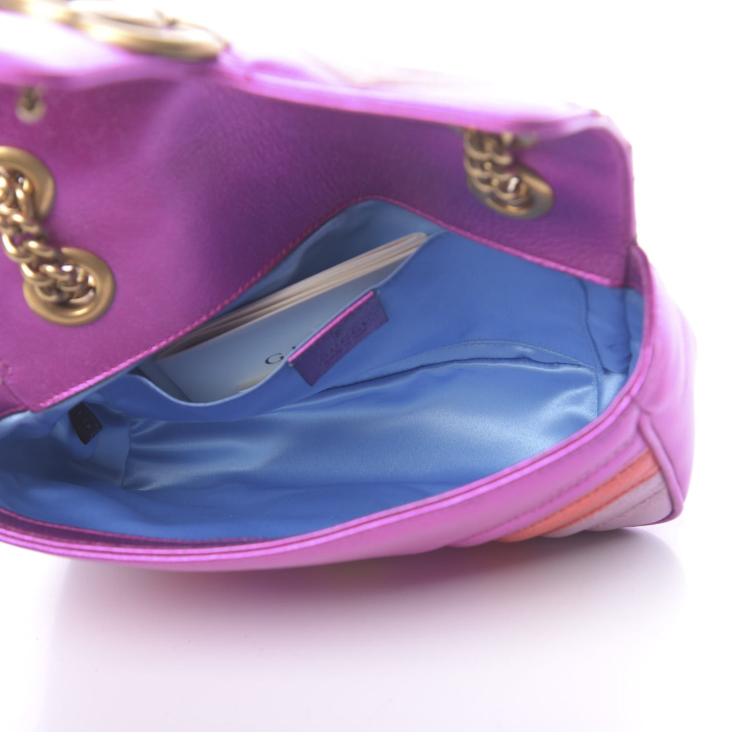 Metallic Calfskin Matelasse Mini GG Marmont Shoulder Bag Fuchsia