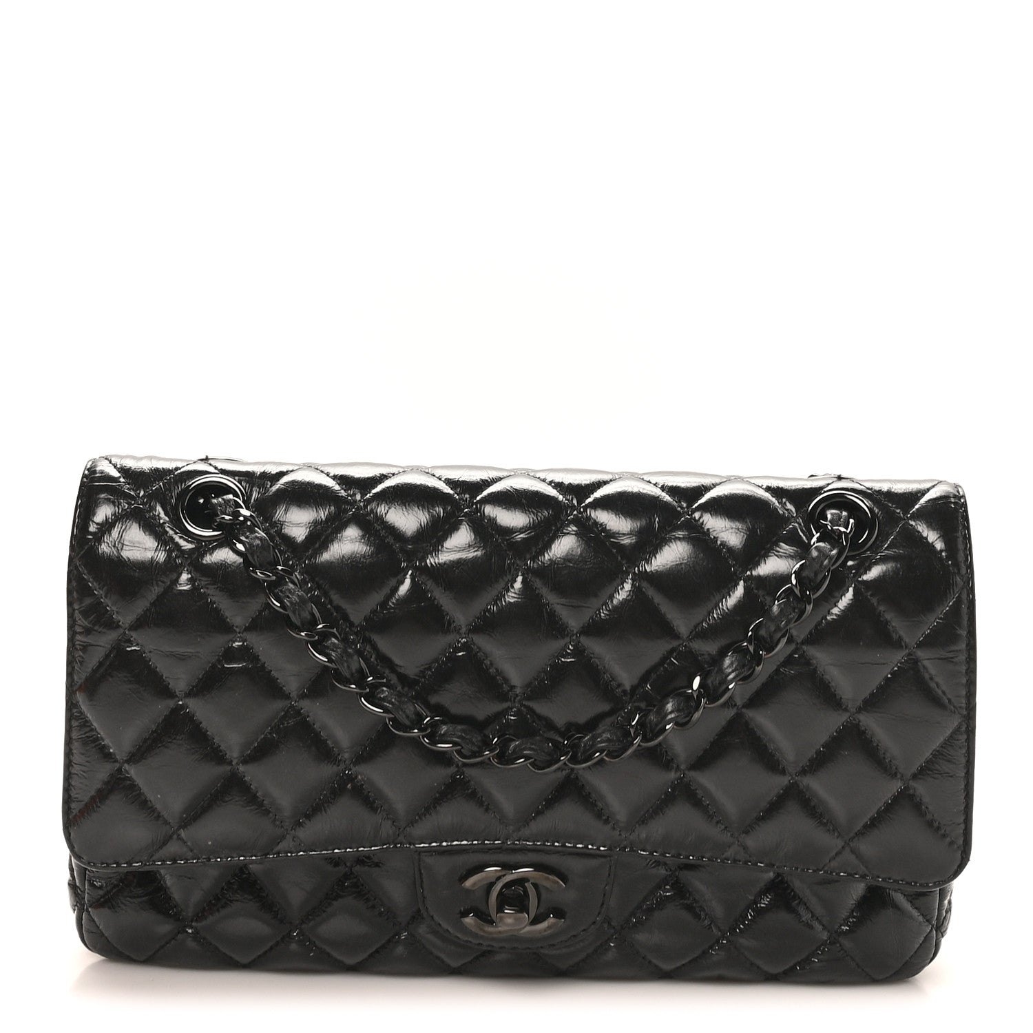 Chanel Shiny Crumpled Calfskin Quilted Medium Double Flap So Black 1 of 11
