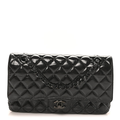 Chanel Shiny Crumpled Calfskin Quilted Medium Double Flap So Black 1 of 11