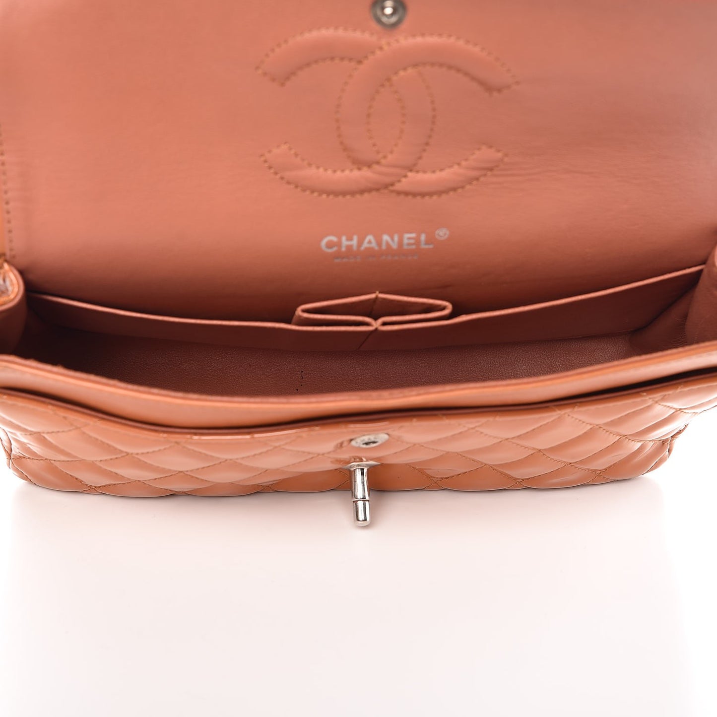 Patent Quilted Medium Double Flap Orange