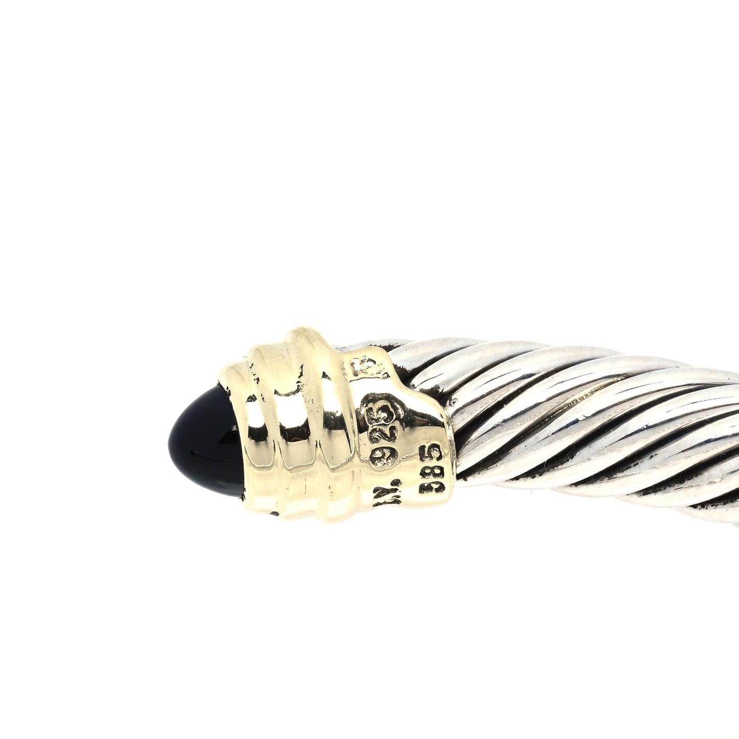 Sterling Silver 14K Yellow Gold Black Onyx 5mm Cable Classics Petite Color Bracelet