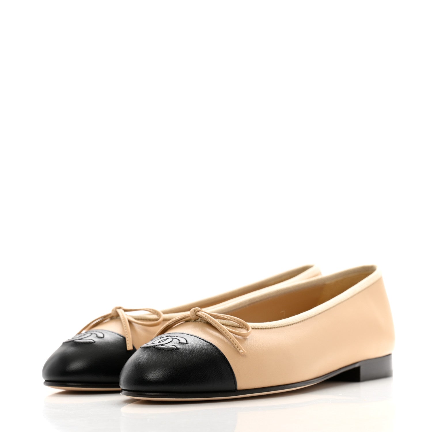 Chanel Lambskin Cap Toe CC Ballerina Flats 37 Beige Black 4 of 10
