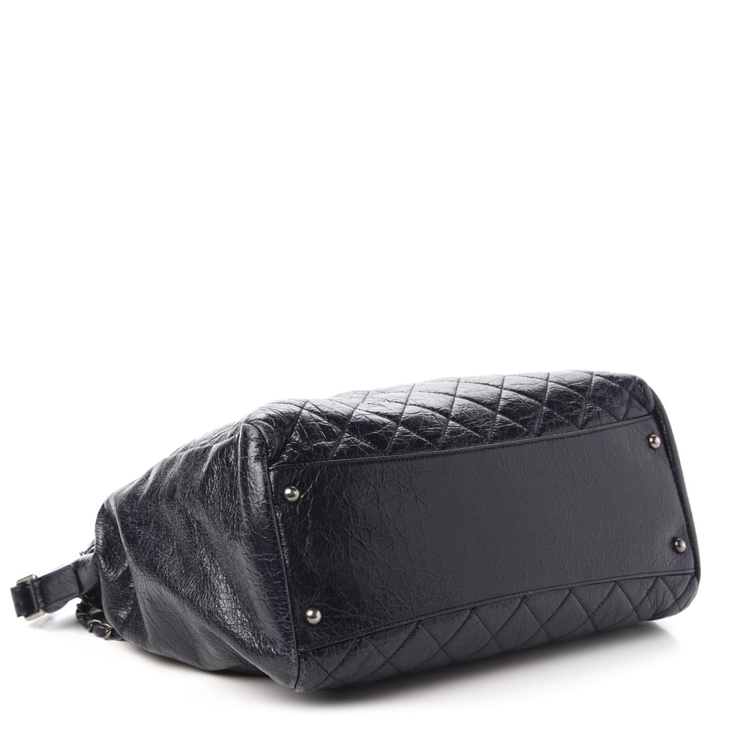 Glazed Calfskin Quilted Large Tote Black