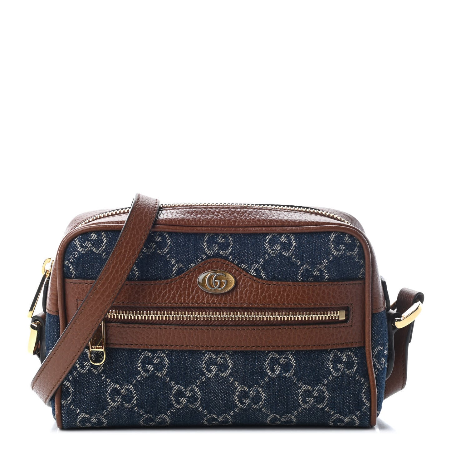 New Denim GG Monogram Dollar Calfskin Mini Ophidia Shoulder Bag Blue Tea Cuir Epilog