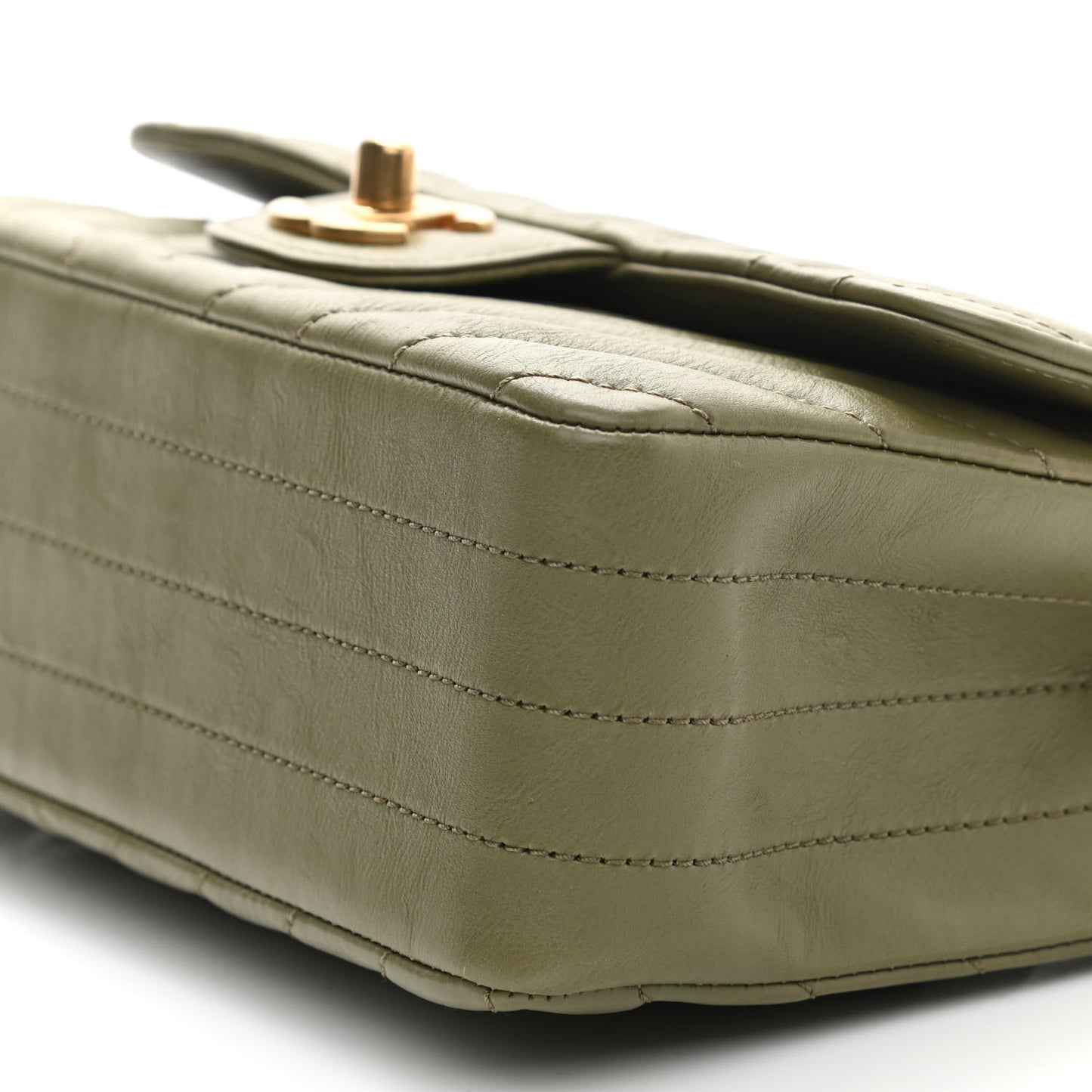 Calfskin Chevron Quilted Mini Rectangular Flap Khaki