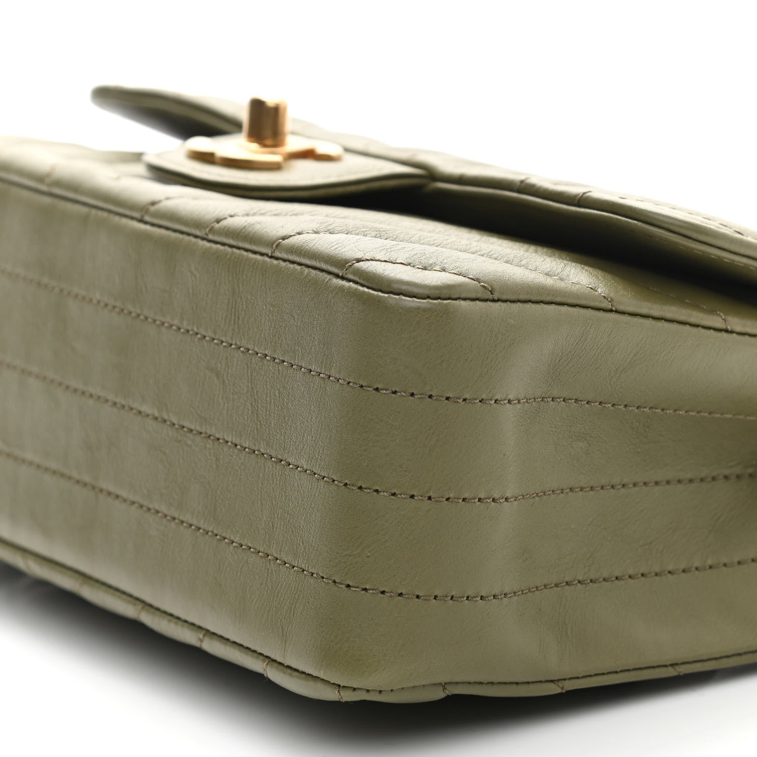 Chanel Calfskin Chevron Quilted Mini Rectangular Flap Khaki 10 of 11