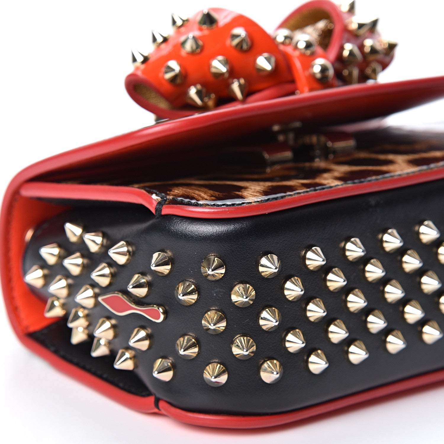 Christian Louboutin Patent Calfskin Leopard Spikes Mini Sweety Charity NV Crossbody Bag Brown 7 of 8