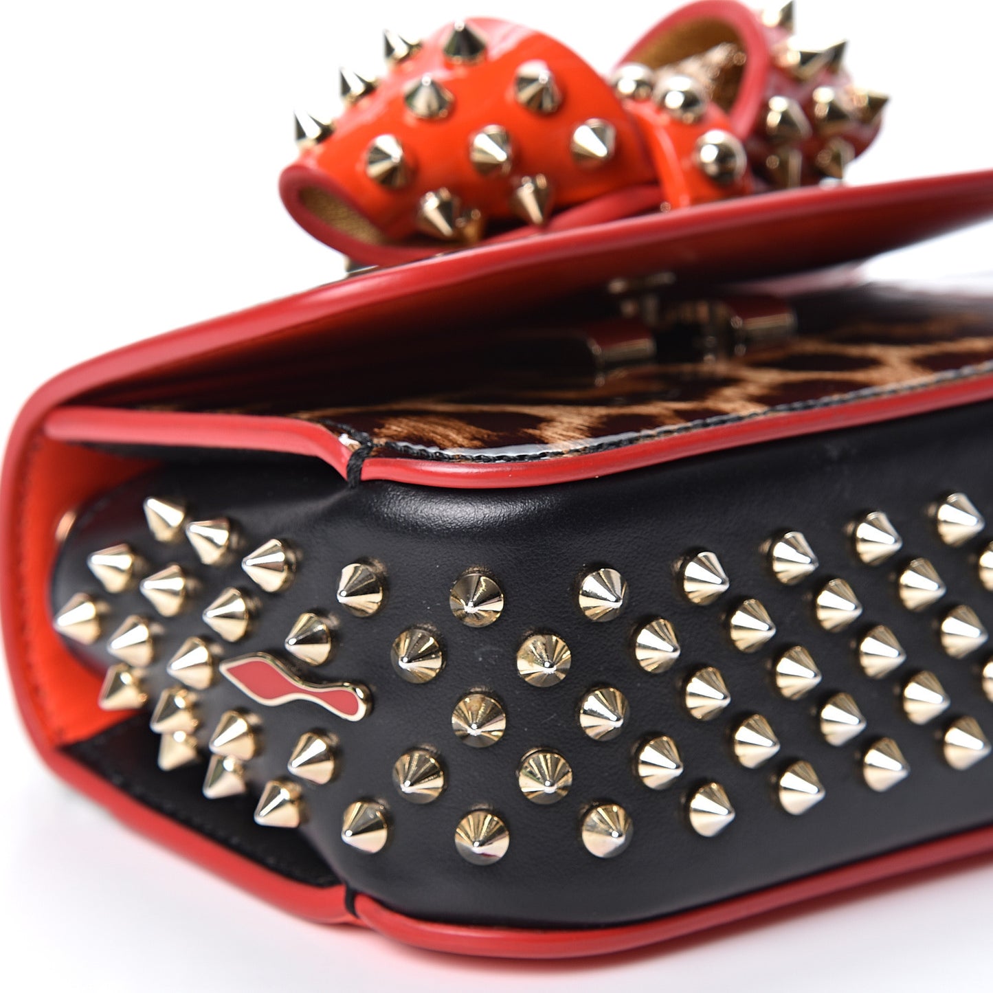 Patent Calfskin Leopard Spikes Mini Sweety Charity NV Crossbody Bag Brown