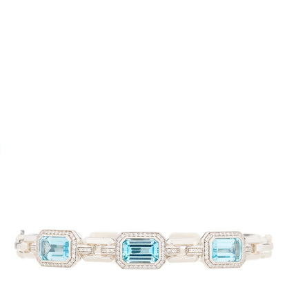 David Yurman Sterling Silver Diamond Blue Topaz Novella Three Stone Bracelet 1 of 4