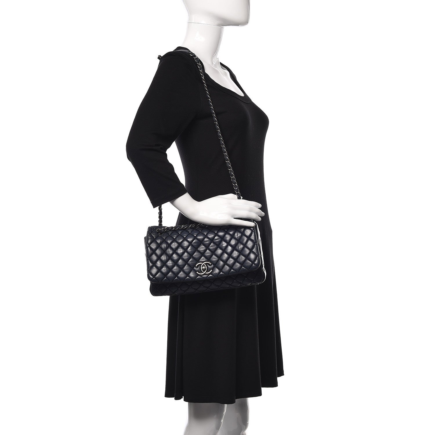 Chanel Iridescent Calfskin New Bubble Large Flap Navy 2 of 13