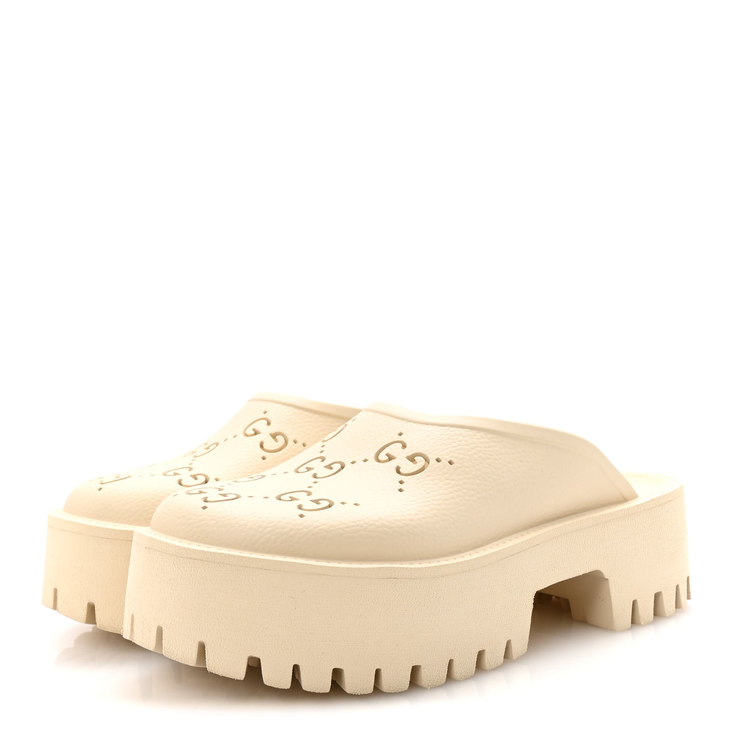 Rubber Monogram GG Go Through Platform Slide Clogs 38 Mystic White