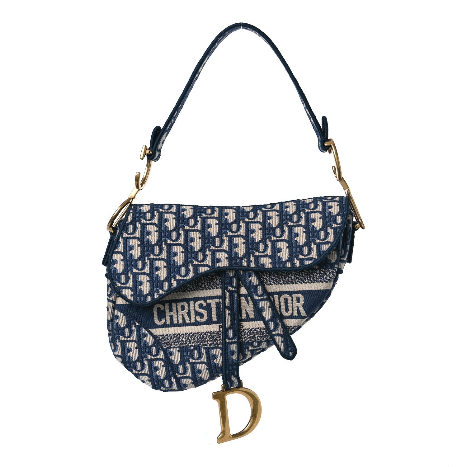 Christian Dior Oblique Embroidered Saddle Bag Blue 1 of 8
