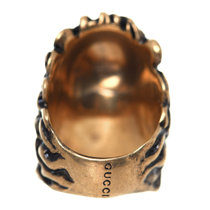Gucci Metal Glass Pearl Lion Head Ring 6.5 Aged Gold 4 of 6