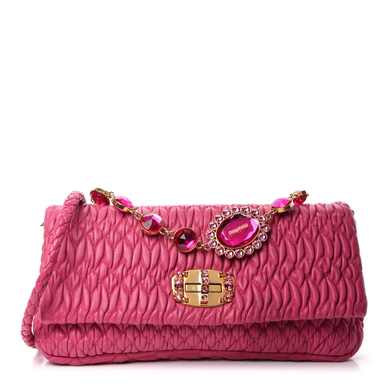 Miu Miu Nappa Matelasse Crystal Flap Clutch Fuxia 1 of 17