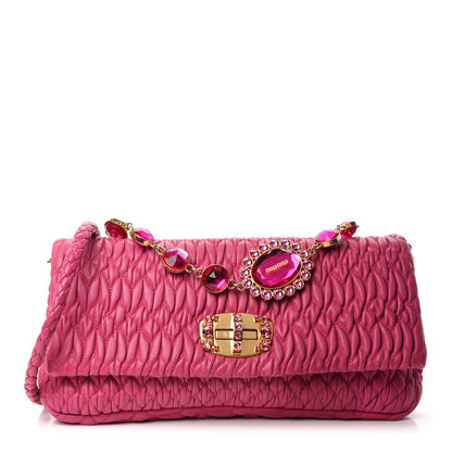 Miu Miu Nappa Matelasse Crystal Flap Clutch Fuxia 1 of 17