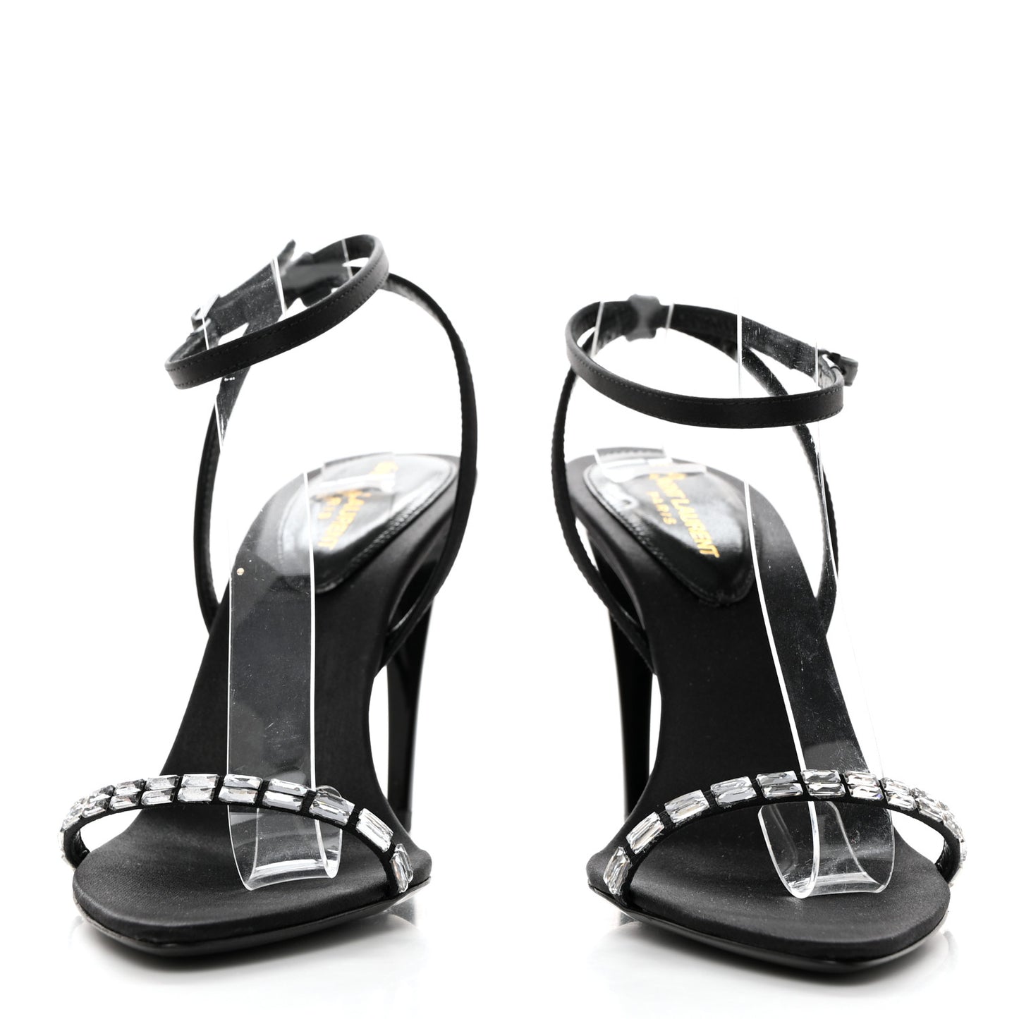 Satin Crystal Gloria 100 Ankle Strap Sandals 36.5 Black