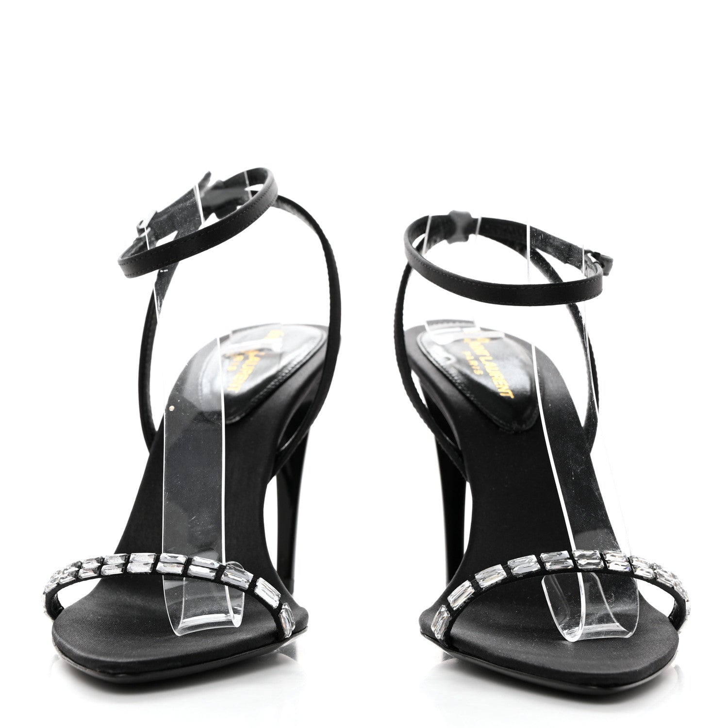 Saint Laurent Satin Crystal Gloria 100 Ankle Strap Sandals 36.5 Black 2 of 8