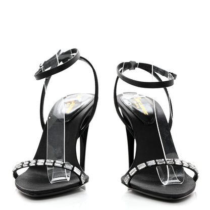 Saint Laurent Satin Crystal Gloria 100 Ankle Strap Sandals 36.5 Black 2 of 8