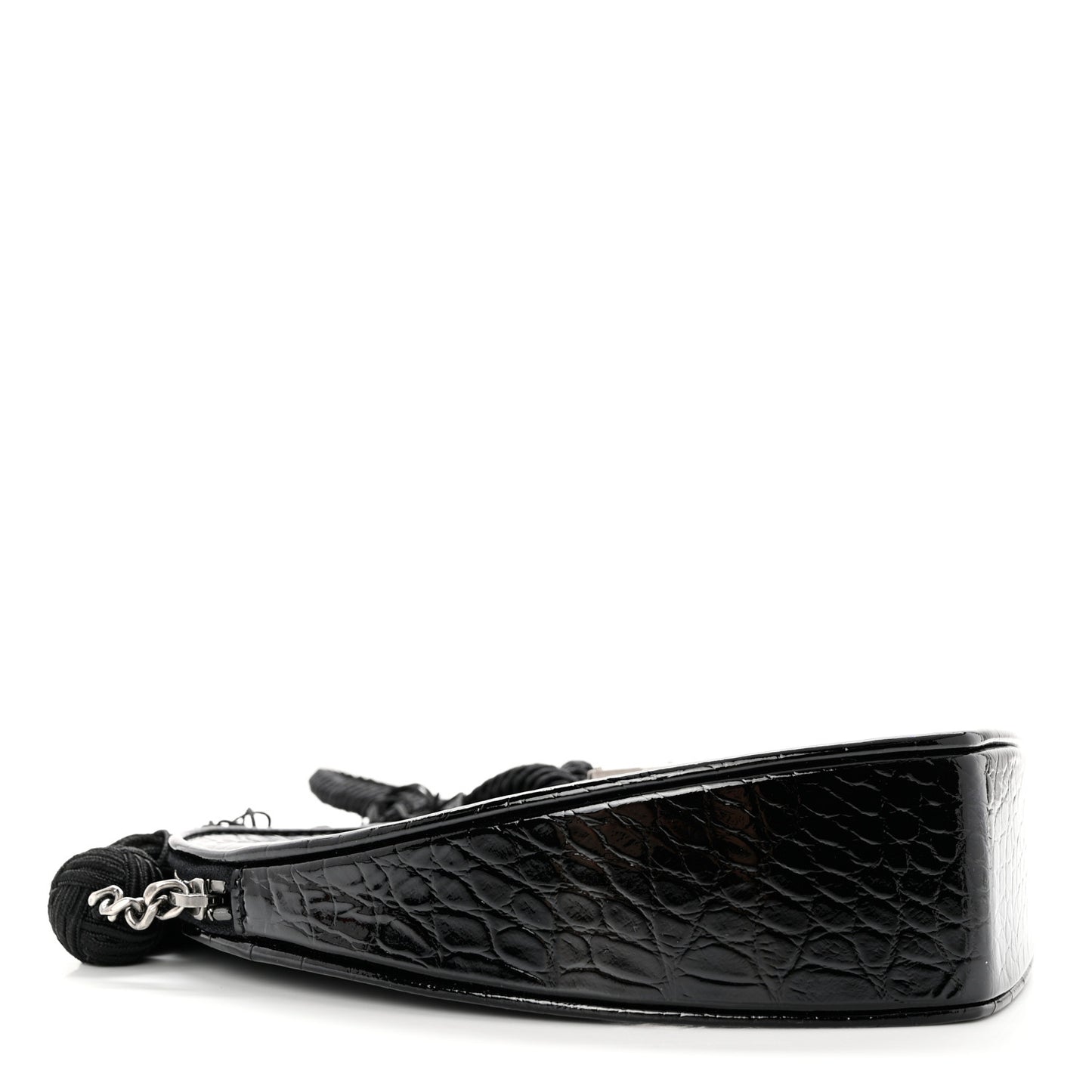 Patent Crocodile Embossed Sac Coeur Heart Shaped Clutch Black