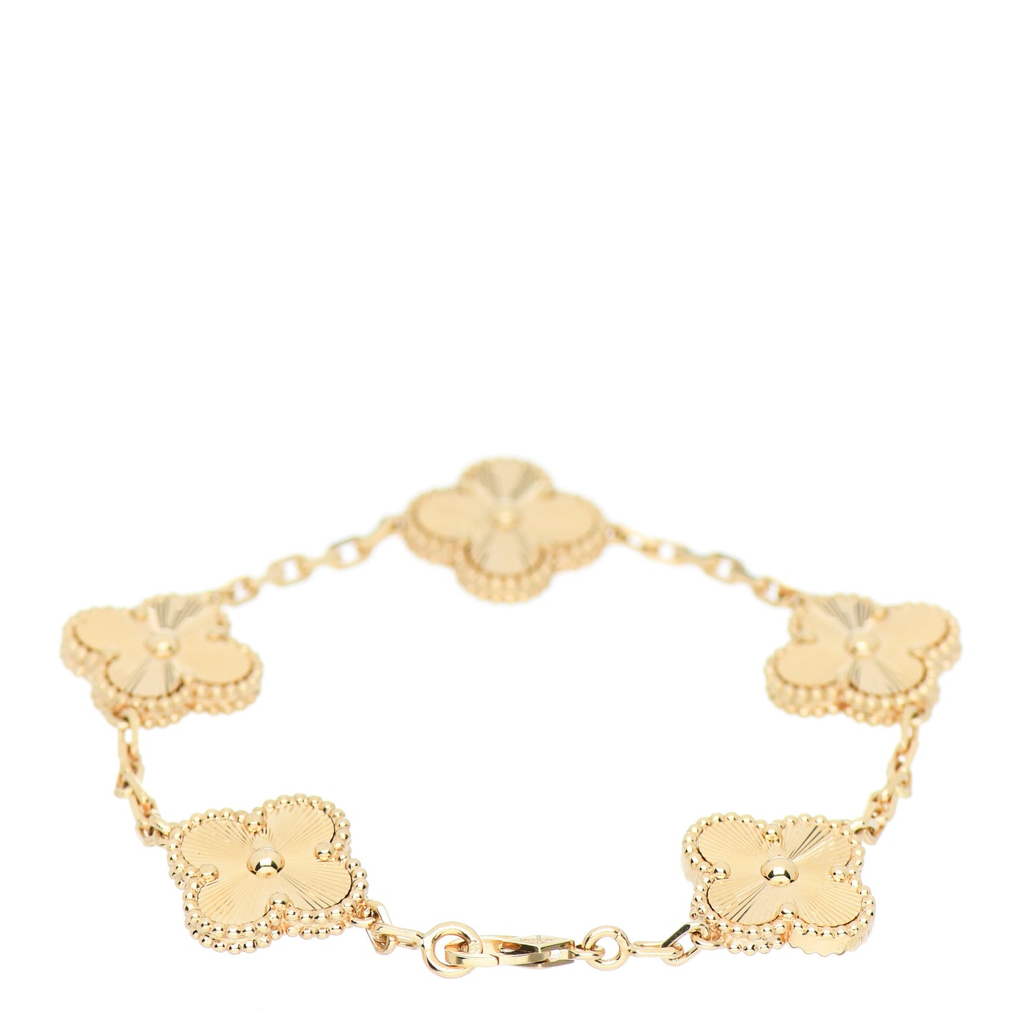 18K Yellow Gold 5 Motifs Guilloche Vintage Alhambra Bracelet