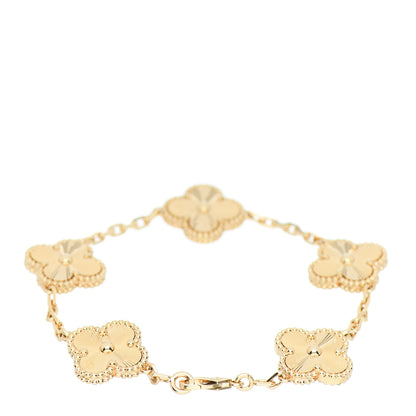 Van Cleef & Arpels 18K Yellow Gold 5 Motifs Guilloche Vintage Alhambra Bracelet 2 of 5