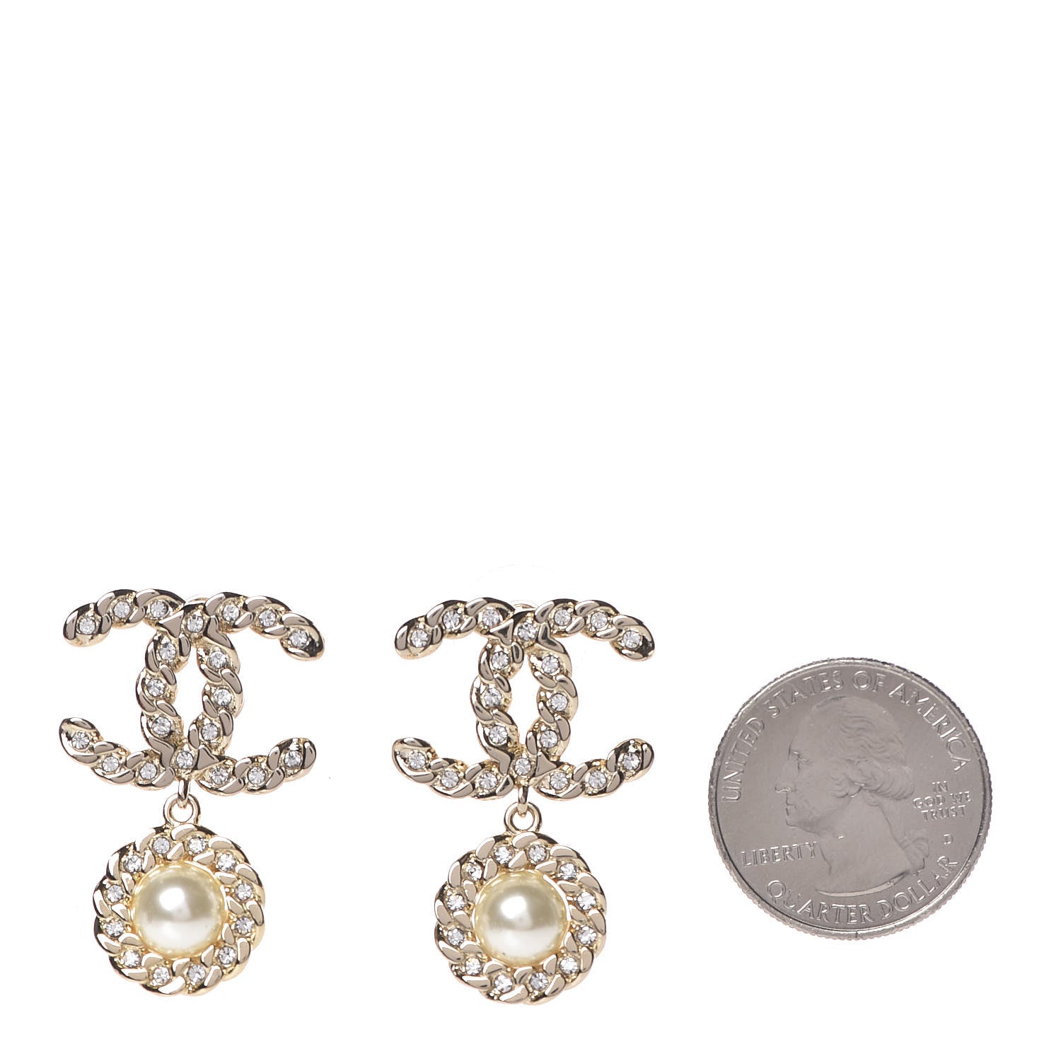 Chanel Crystal Pearl Pearls Coronation CC Drop Earrings Gold 2 of 6