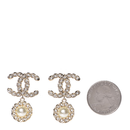 Chanel Crystal Pearl Pearls Coronation CC Drop Earrings Gold 2 of 6