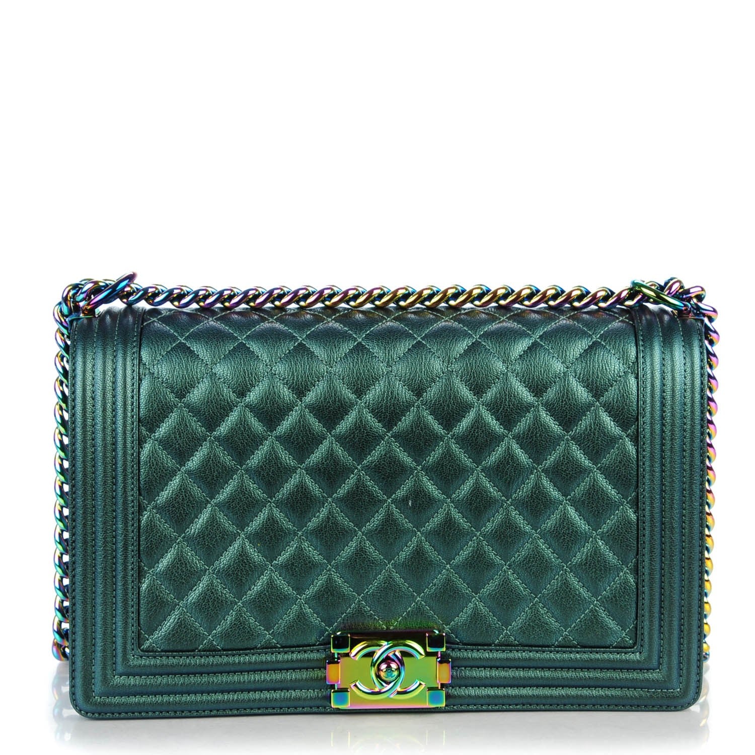 Chanel Iridescent Goatskin Quilted New Medium Boy Flap Green 1 of 8